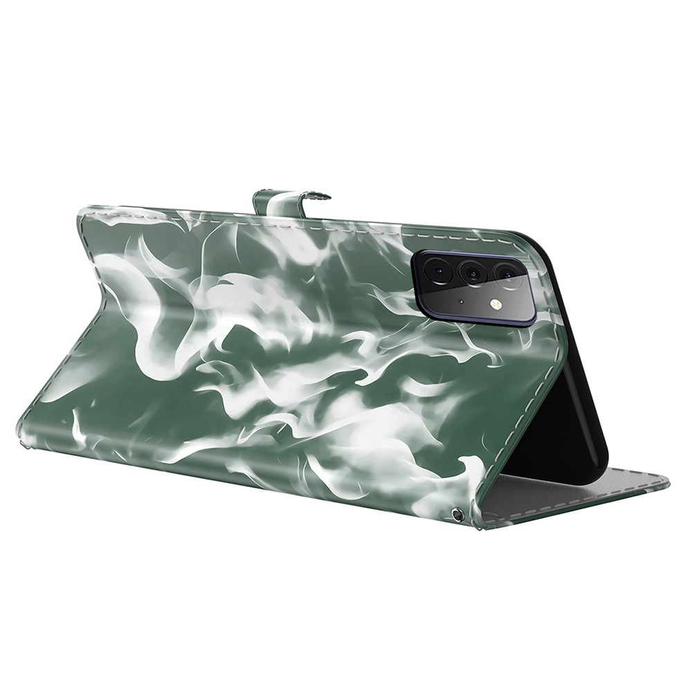Full Protection Fog Pattern Printing Leather Wallet Design Stand Phone Cover for Samsung Galaxy A72 5G / 4G - Dark Green-3