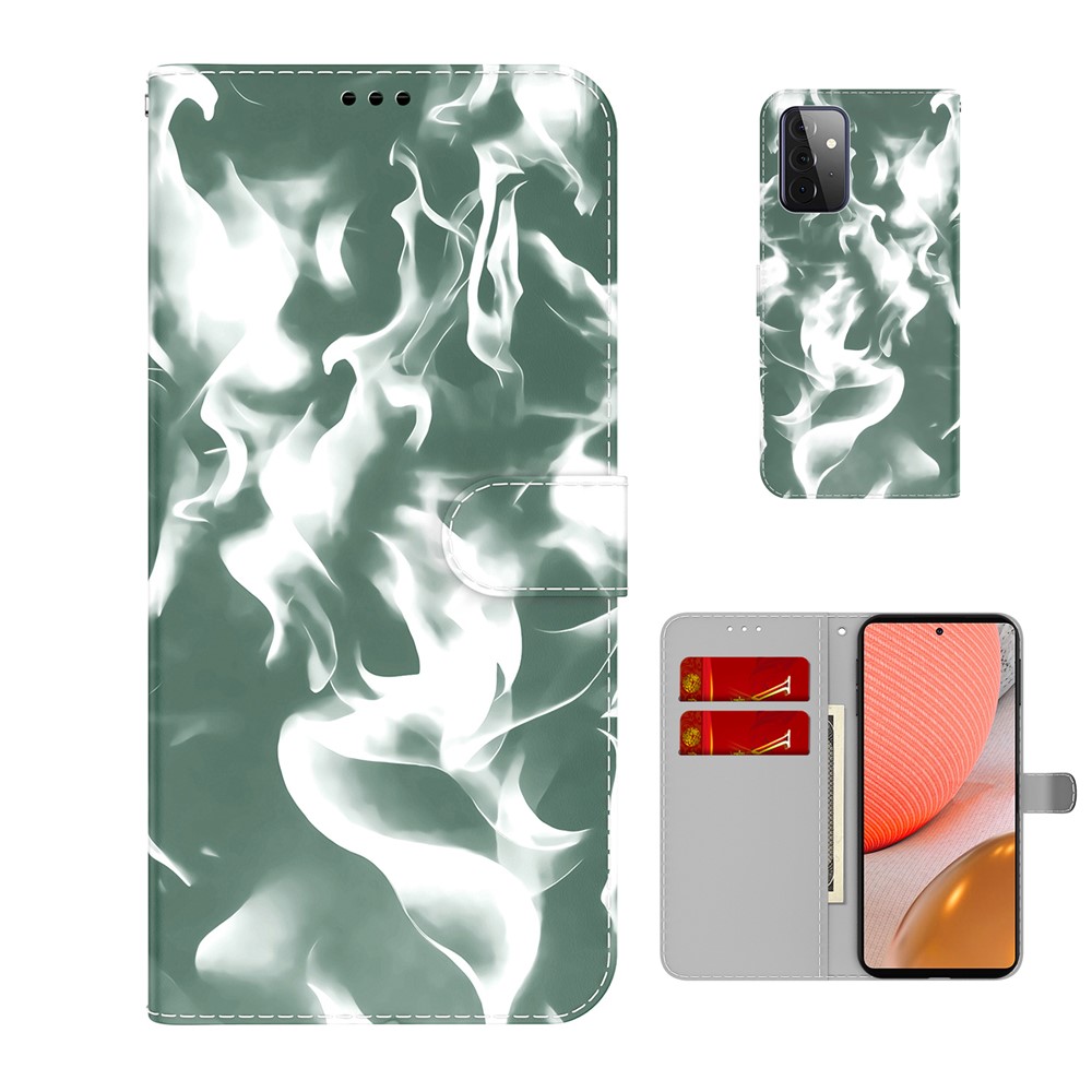 Full Protection Fog Pattern Printing Leather Wallet Design Stand Phone Cover for Samsung Galaxy A72 5G / 4G - Dark Green-5