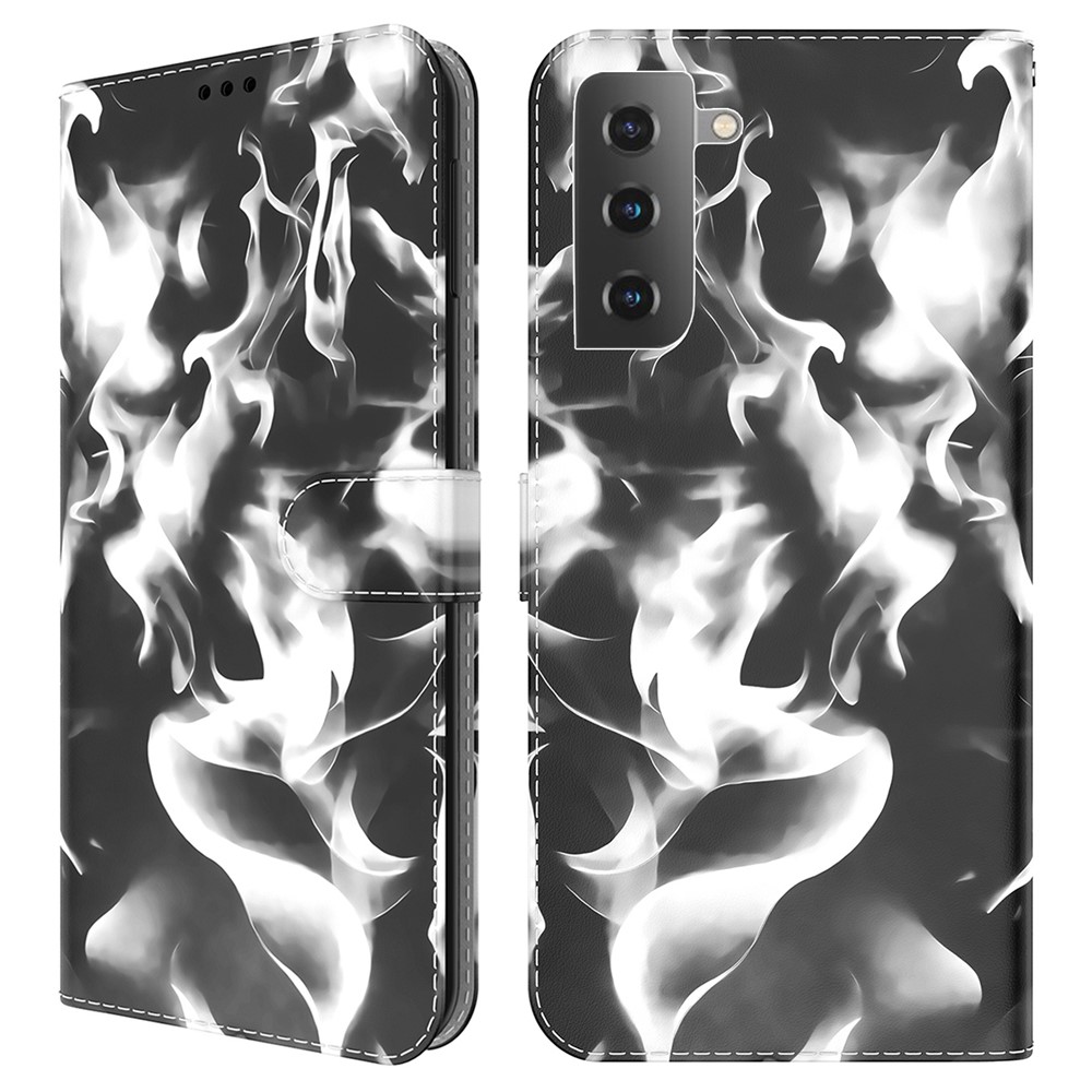 Full Protection Fog Pattern Printing Leather Wallet Design Stand Phone Cover for Samsung Galaxy S21 FE - Black-1