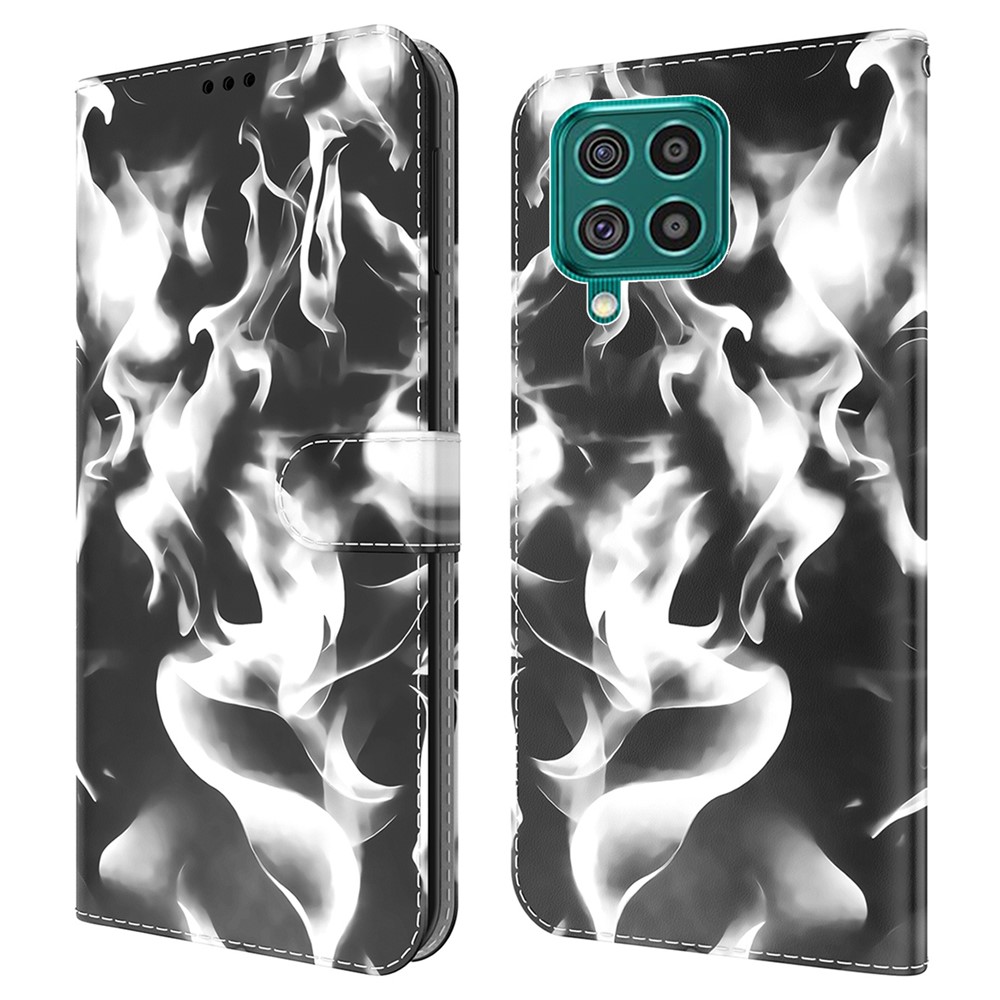 Full Protection Fog Pattern Printing Leather Wallet Design Stand Phone Cover for Samsung Galaxy M62 / Galaxy F62 - Black-1