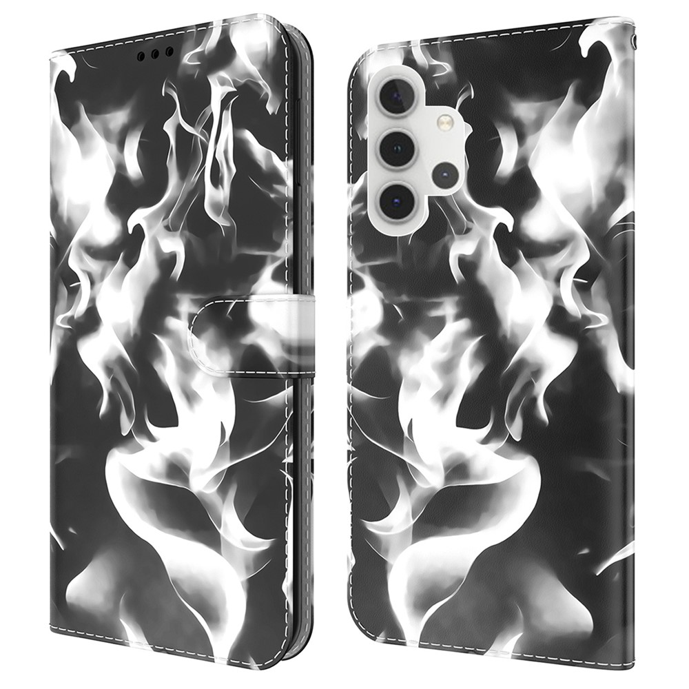 Full Protection Fog Pattern Printing Leather Wallet Design Stand Phone Cover for Samsung Galaxy A32 5G - Black-1