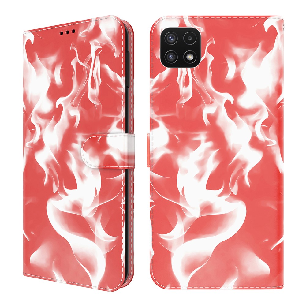 Full Protection Fog Pattern Printing Leather Wallet Design Stand Phone Cover for Samsung Galaxy A22 5G (EU Version) - Red-1