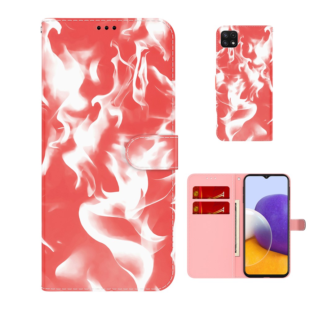 Full Protection Fog Pattern Printing Leather Wallet Design Stand Phone Cover for Samsung Galaxy A22 5G (EU Version) - Red-5