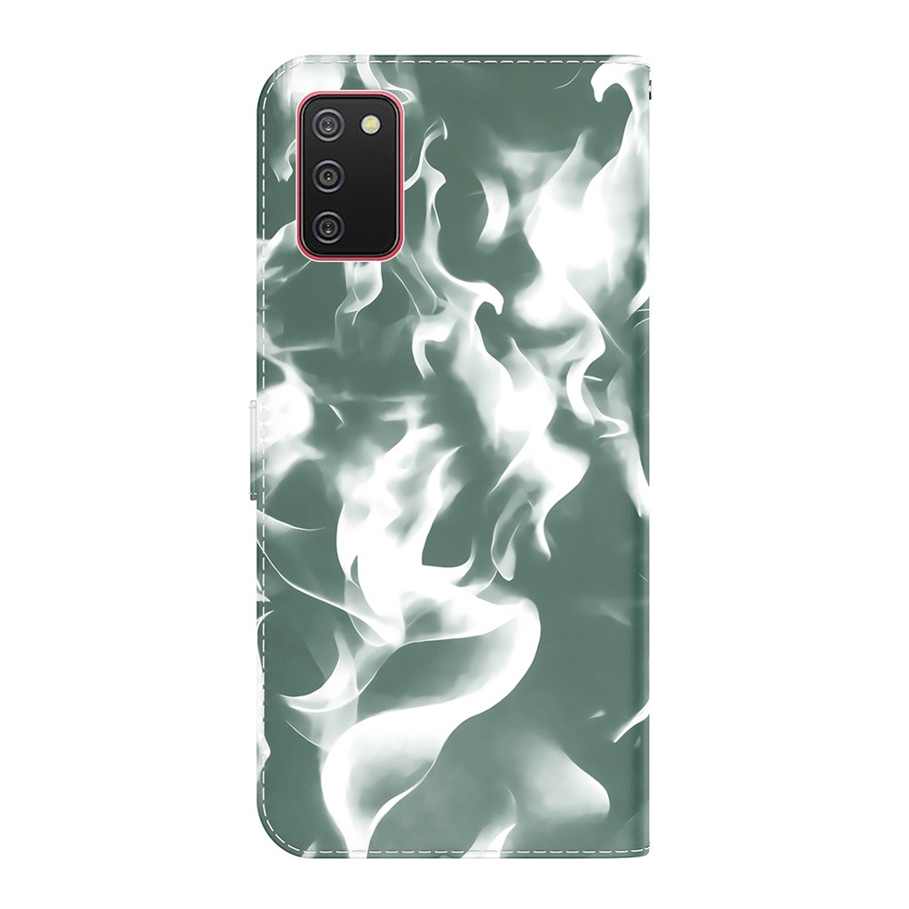 Full Protection Fog Pattern Printing Leather Wallet Design Stand Phone Cover for Samsung Galaxy A02s (164.2x75.9x9.1mm) - Dark Green-2
