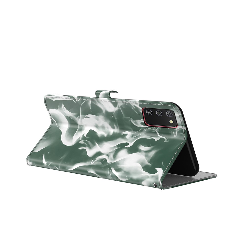 Full Protection Fog Pattern Printing Leather Wallet Design Stand Phone Cover for Samsung Galaxy A02s (164.2x75.9x9.1mm) - Dark Green-3