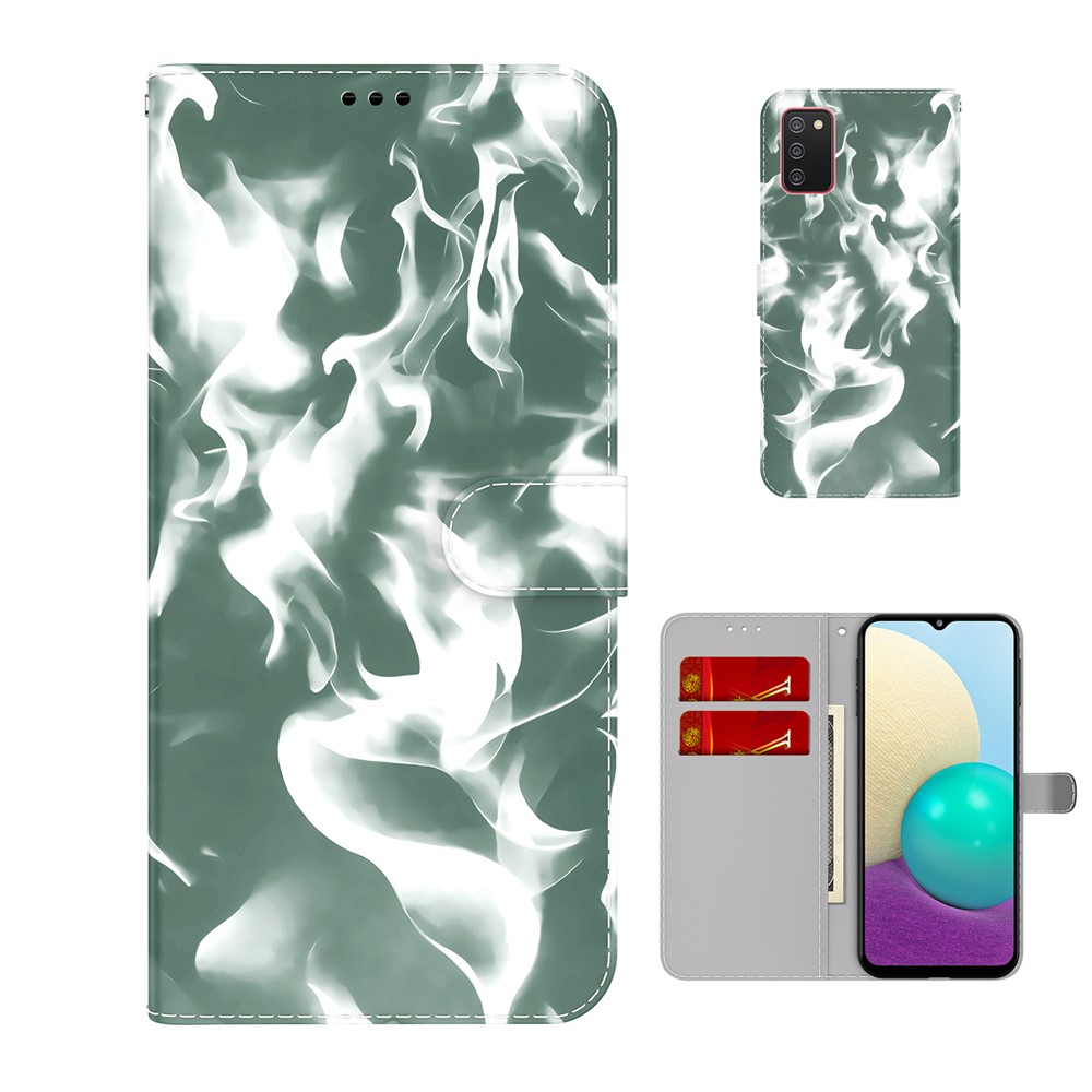 Full Protection Fog Pattern Printing Leather Wallet Design Stand Phone Cover for Samsung Galaxy A02s (164.2x75.9x9.1mm) - Dark Green-5