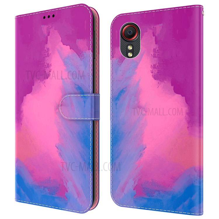 Stylish Watercolor Leather Phone Cover Case with Wallet Stand for Samsung Galaxy Xcover 5 - Zixia-1