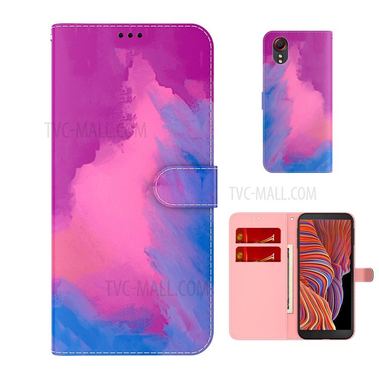 Stylish Watercolor Leather Phone Cover Case with Wallet Stand for Samsung Galaxy Xcover 5 - Zixia-5