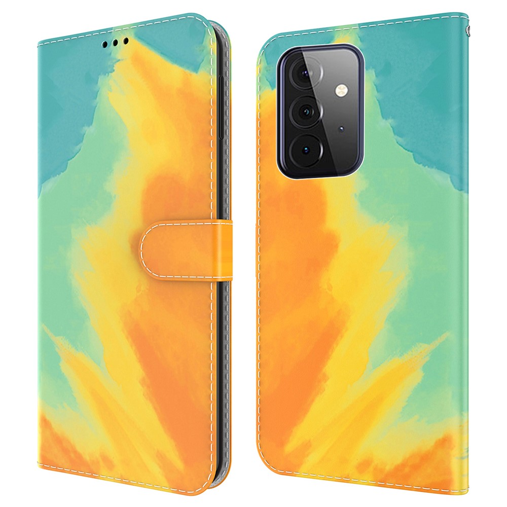 Wallet Stand Design Watercolor Pattern Leather Phone Cover Case for Samsung Galaxy A52 4G/5G - Autumn Yellow-1