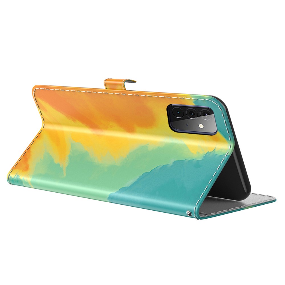 Wallet Stand Design Watercolor Pattern Leather Phone Cover Case for Samsung Galaxy A52 4G/5G - Autumn Yellow-3