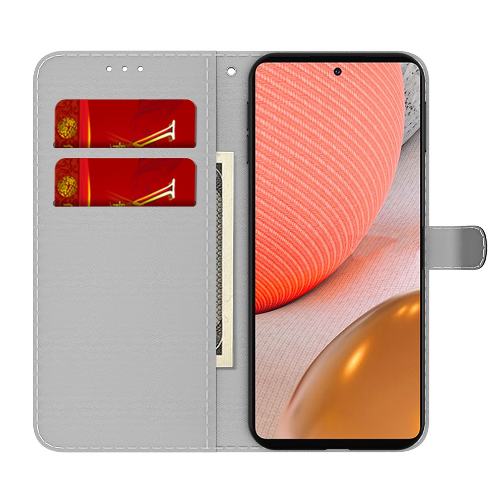 Wallet Stand Design Watercolor Pattern Leather Phone Cover Case for Samsung Galaxy A52 4G/5G - Autumn Yellow-4