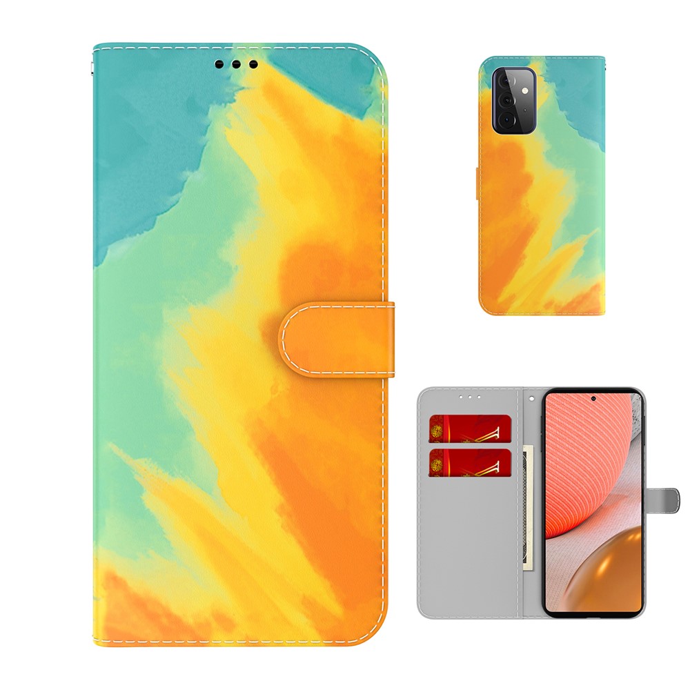Wallet Stand Design Watercolor Pattern Leather Phone Cover Case for Samsung Galaxy A52 4G/5G - Autumn Yellow-5
