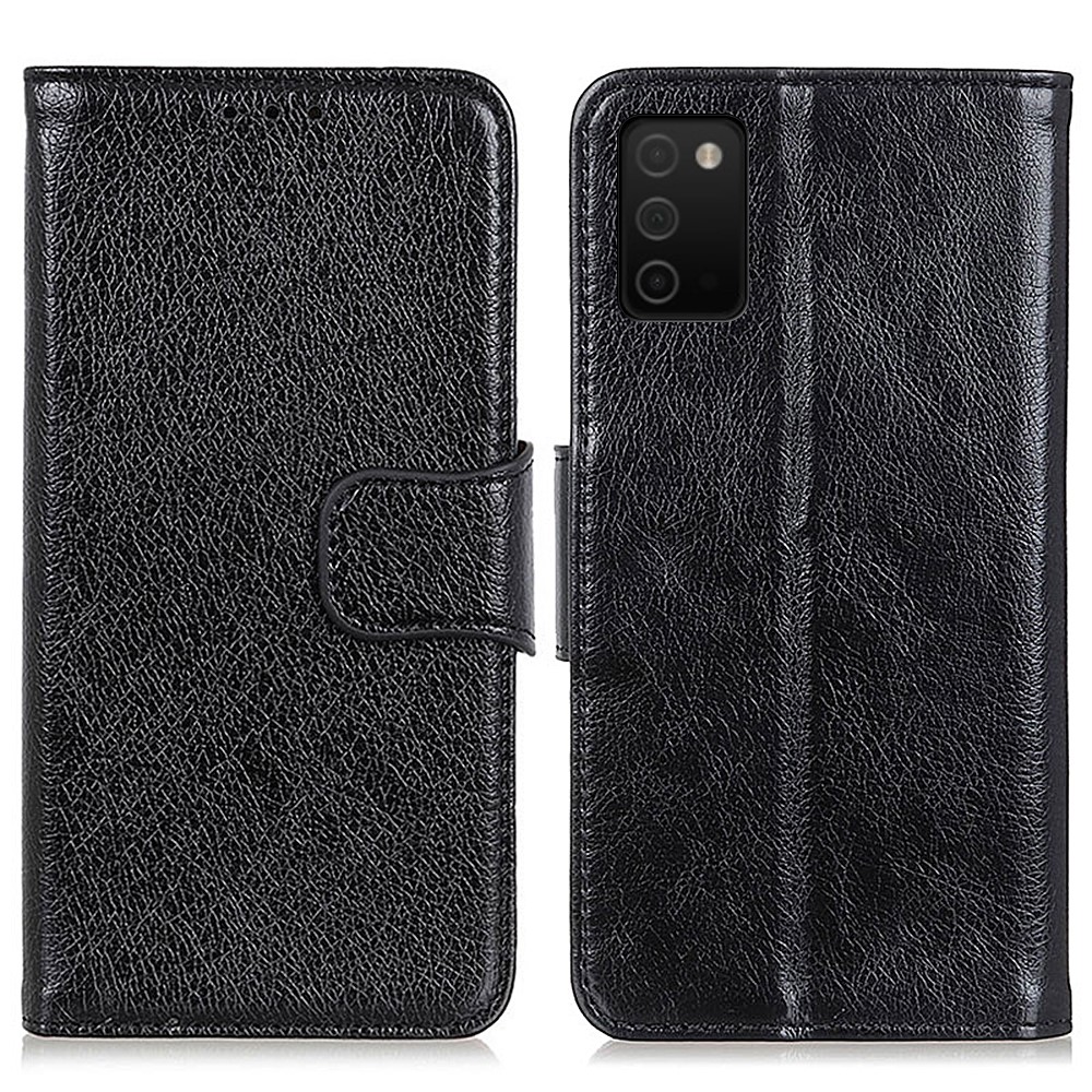 Full-Protection Nappa Texture Wallet Design Split Leather Stand Phone Cover for Samsung Galaxy A03s - Black-1