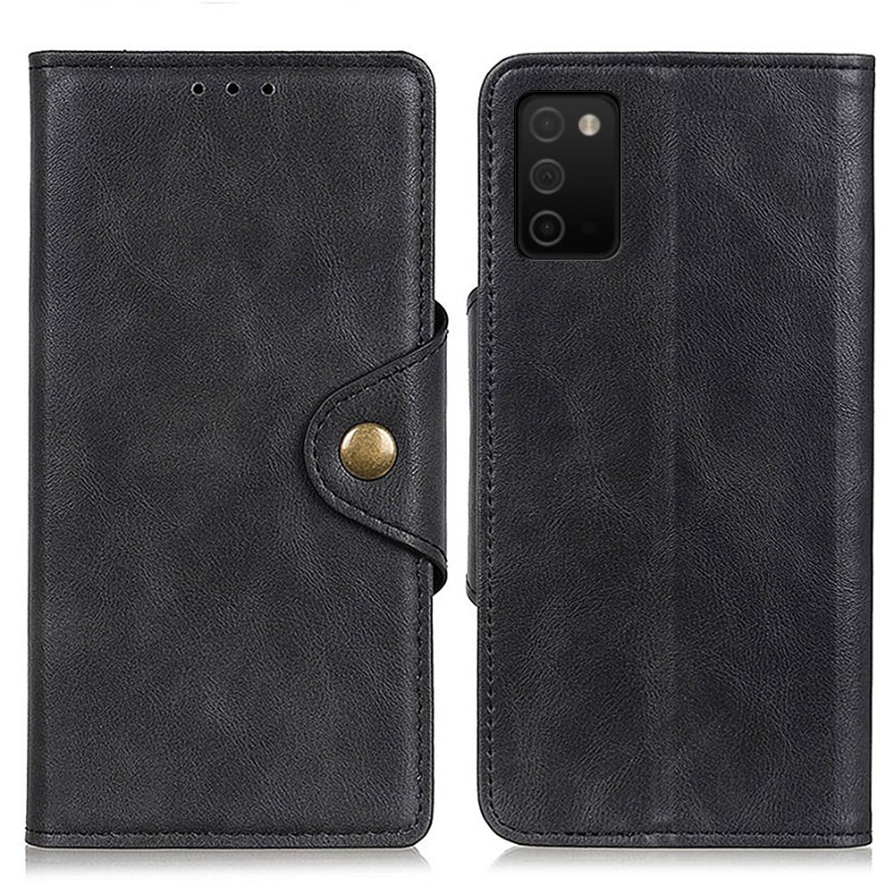 Stand Design PU Leather Wallet Case with Magnetic Closure Brass Buckle for Samsung Galaxy A03s - Black-1