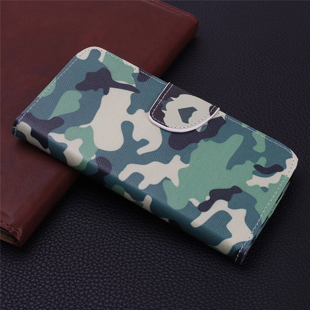 Pattern Printing Cross Texture Leather Wallet Stand Case with Lanyard for Samsung Galaxy A03S (EU Version) - Camouflage-6