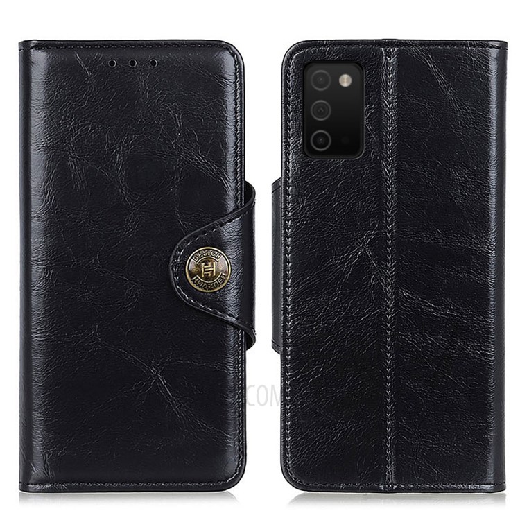 Magnetic Clasp Leather Protection Case Wallet Stand Cover for Samsung Galaxy A03s - Black-1