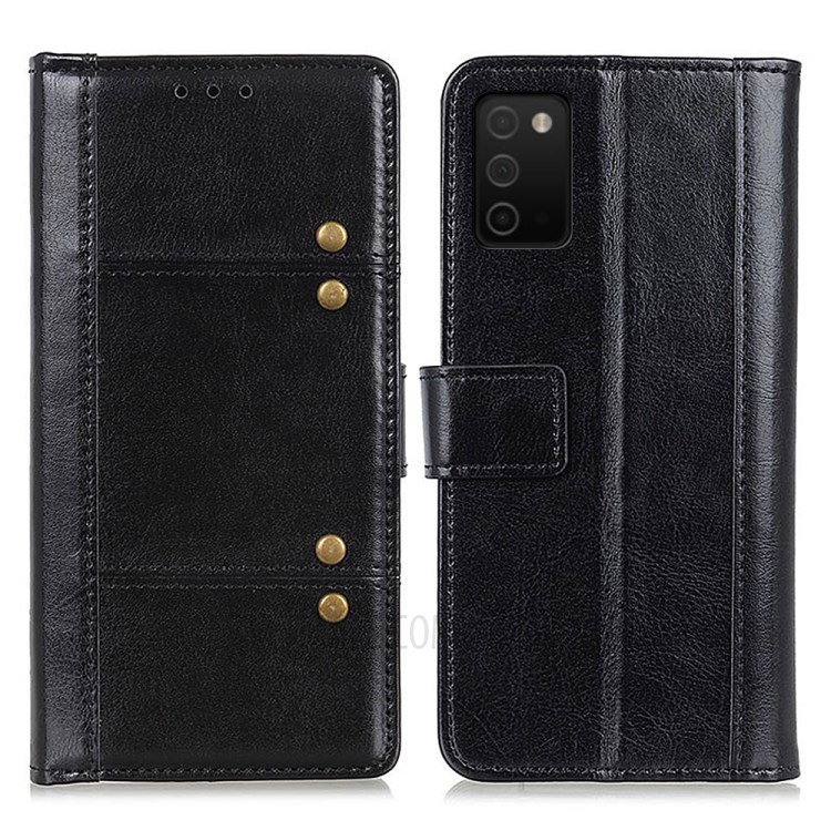 Rivet Decor Wallet Design Crazy Horse Texture Leather Stand Case for Samsung Galaxy A03s - Black-1