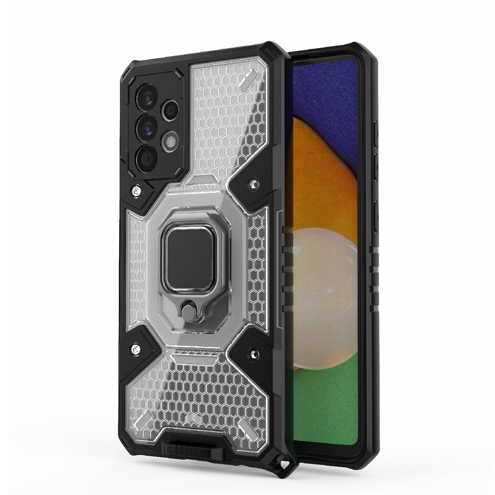 Ring Holder Kickstand Support PC+TPU Hybrid Phone Case Cover for Samsung Galaxy A52 5G / 4G - White-1