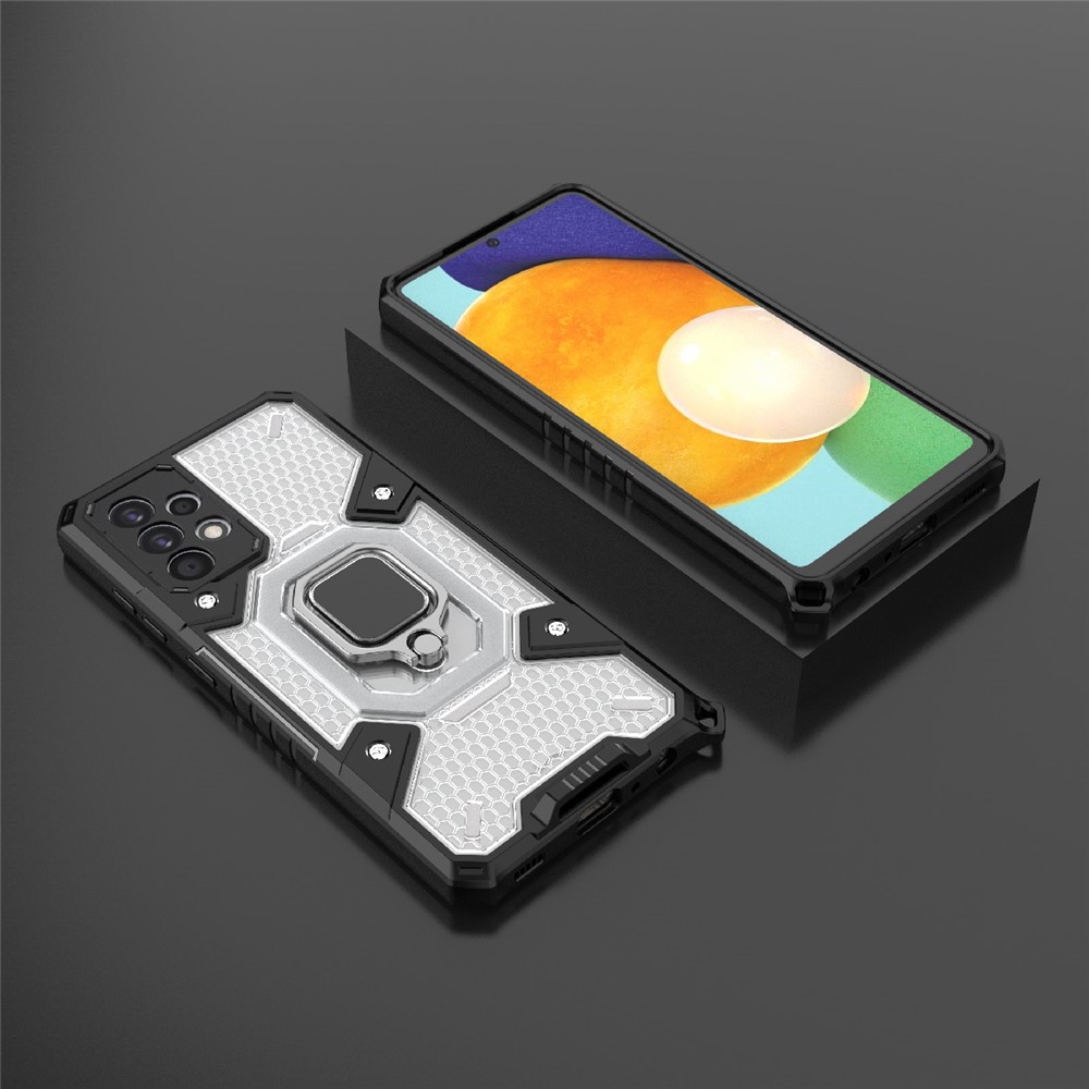 Ring Holder Kickstand Support PC+TPU Hybrid Phone Case Cover for Samsung Galaxy A52 5G / 4G - White-11