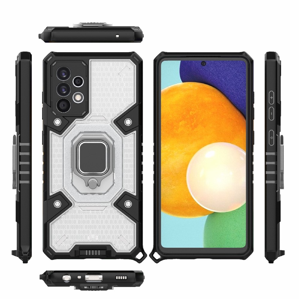 Ring Holder Kickstand Support PC+TPU Hybrid Phone Case Cover for Samsung Galaxy A52 5G / 4G - White-13