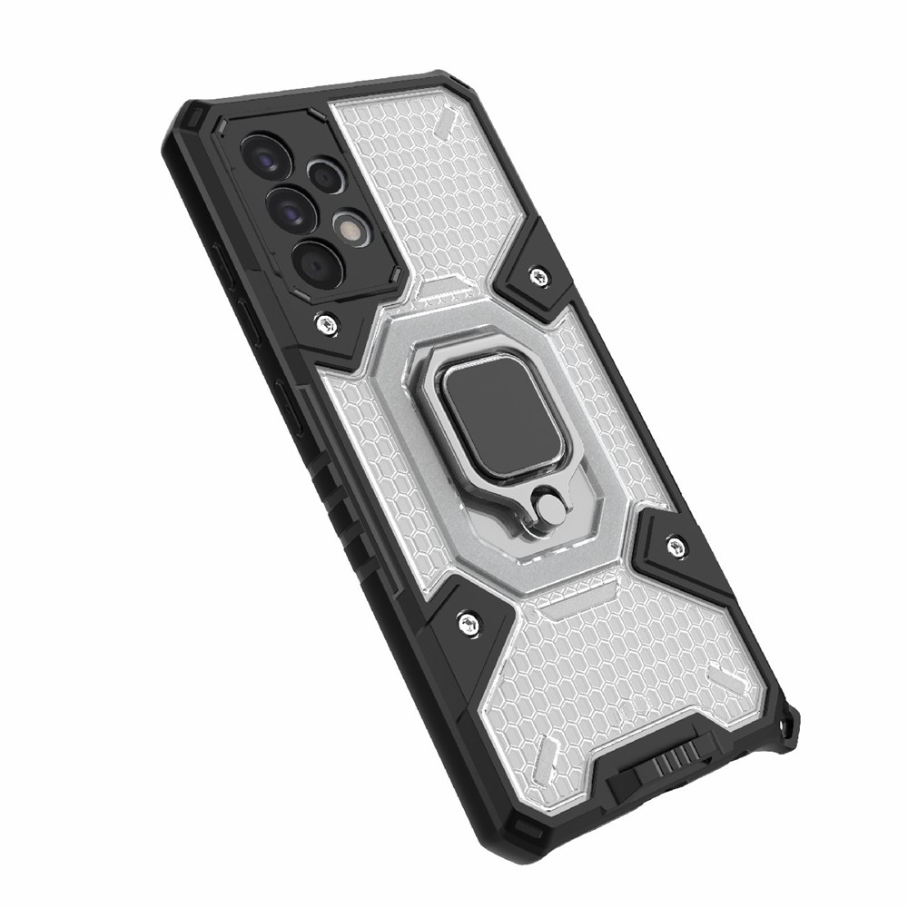 Ring Holder Kickstand Support PC+TPU Hybrid Phone Case Cover for Samsung Galaxy A52 5G / 4G - White-7