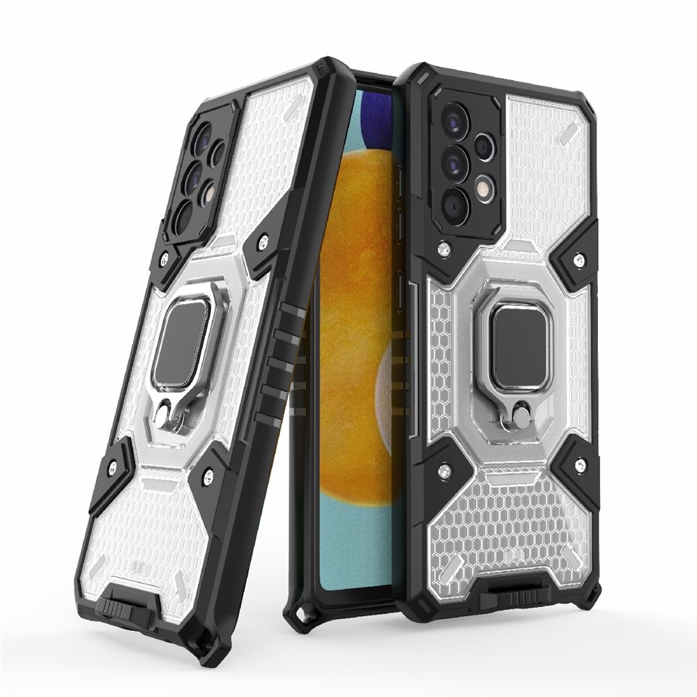 Drop Protection Magnetic Ring Kickstand PC+TPU Hybrid Case Cover for Samsung Galaxy A72 5G / 4G - White-12