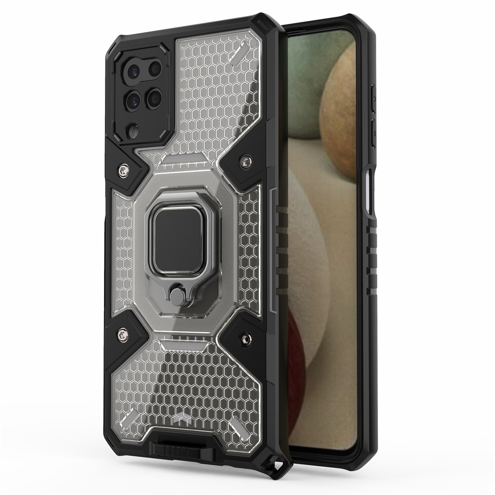Kickstand Design PC+TPU Anti-Scratch Protective Hybrid Phone Case Cover Built-in Magnetic Holder for Samsung Galaxy A12 - Grey-1