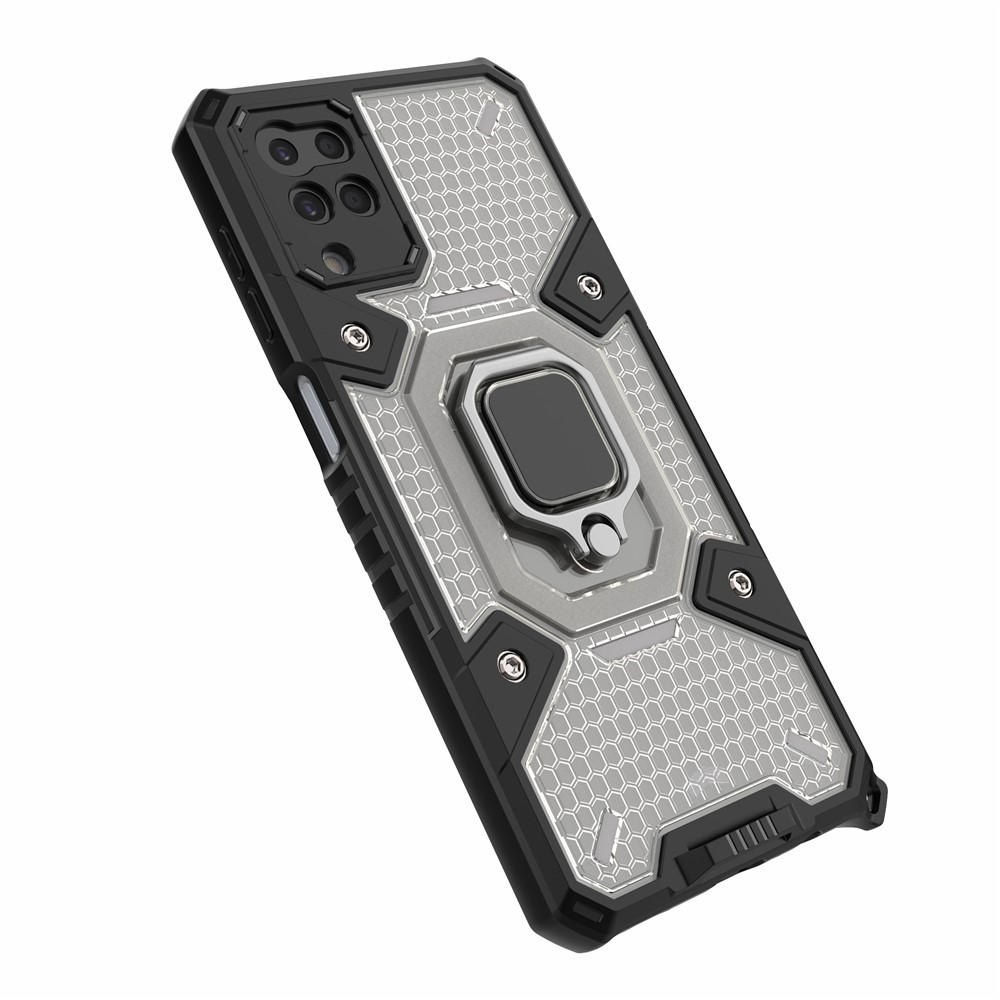 Kickstand Design PC+TPU Anti-Scratch Protective Hybrid Phone Case Cover Built-in Magnetic Holder for Samsung Galaxy A12 - Grey-11