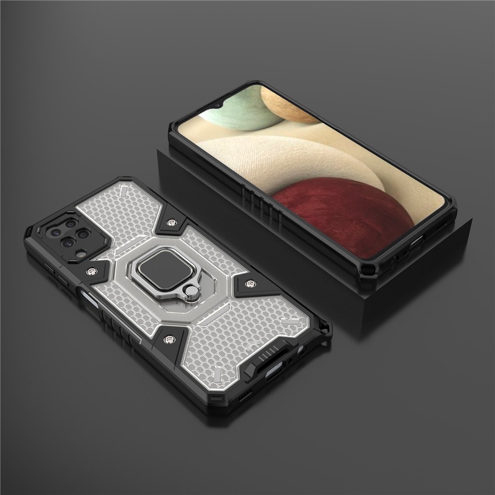 Kickstand Design PC+TPU Anti-Scratch Protective Hybrid Phone Case Cover Built-in Magnetic Holder for Samsung Galaxy A12 - Grey-12