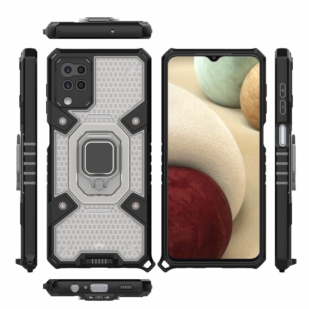 Kickstand Design PC+TPU Anti-Scratch Protective Hybrid Phone Case Cover Built-in Magnetic Holder for Samsung Galaxy A12 - Grey-3