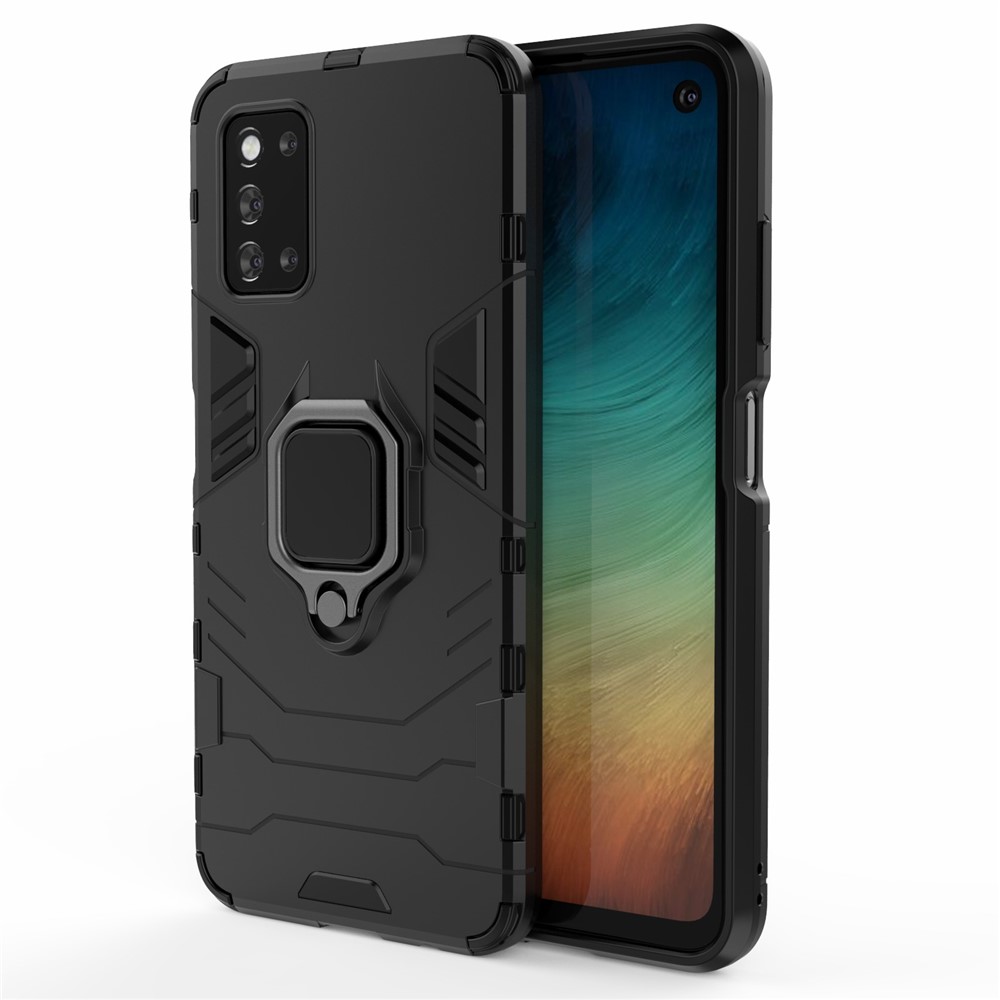 Cool Guard Ring Holder Kickstand PC TPU Hybrid Case Protective Shell for Samsung Galaxy F52 5G - Black-1