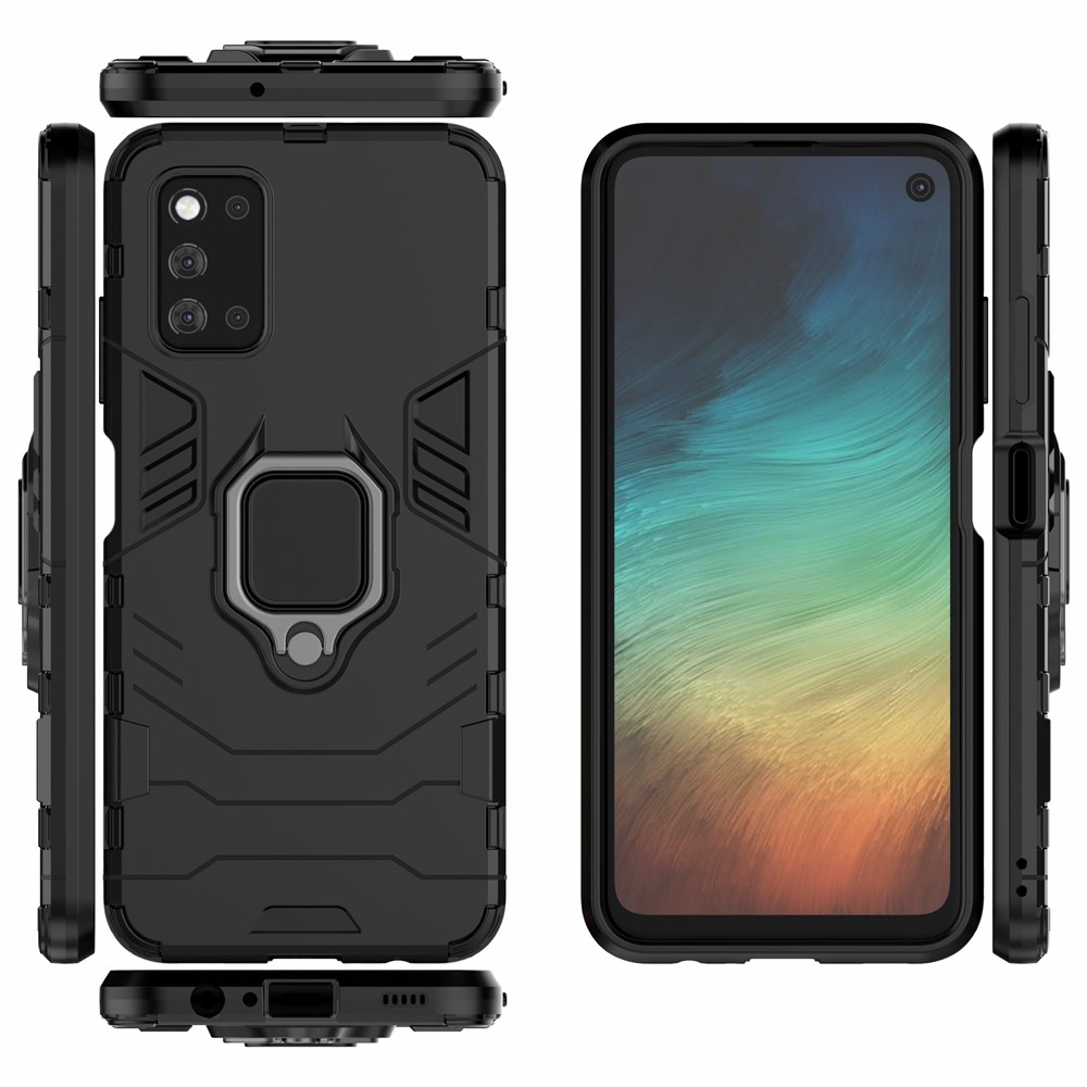 Cool Guard Ring Holder Kickstand PC TPU Hybrid Case Protective Shell for Samsung Galaxy F52 5G - Black-3