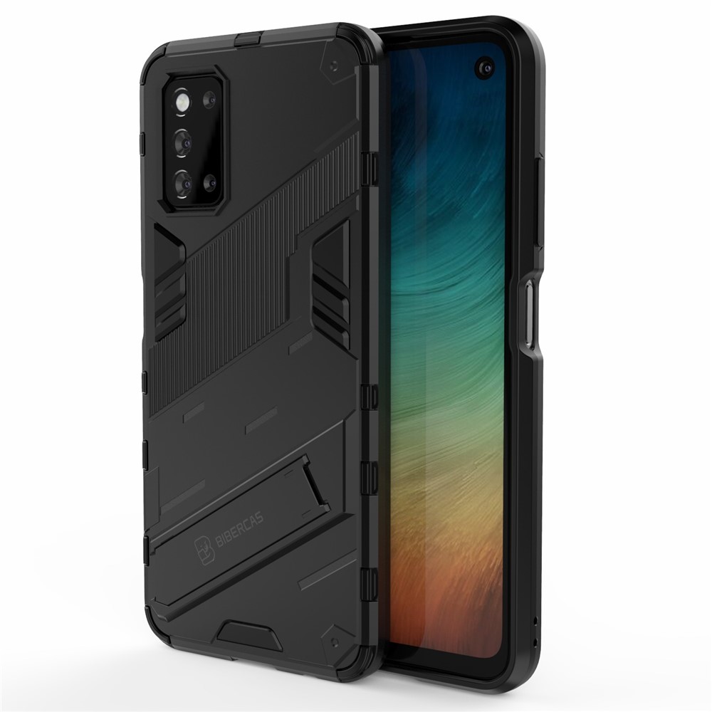 Kickstand Design Anti-Drop PC + TPU Hybrid Phone Case Cover for Samsung Galaxy F52 5G - Black-1