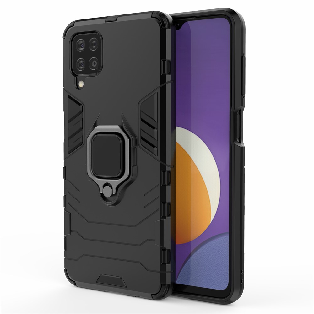 Cool Guard Ring Holder Kickstand PC TPU Hybrid Case Protective Shell for Samsung Galaxy M12 - Black-1