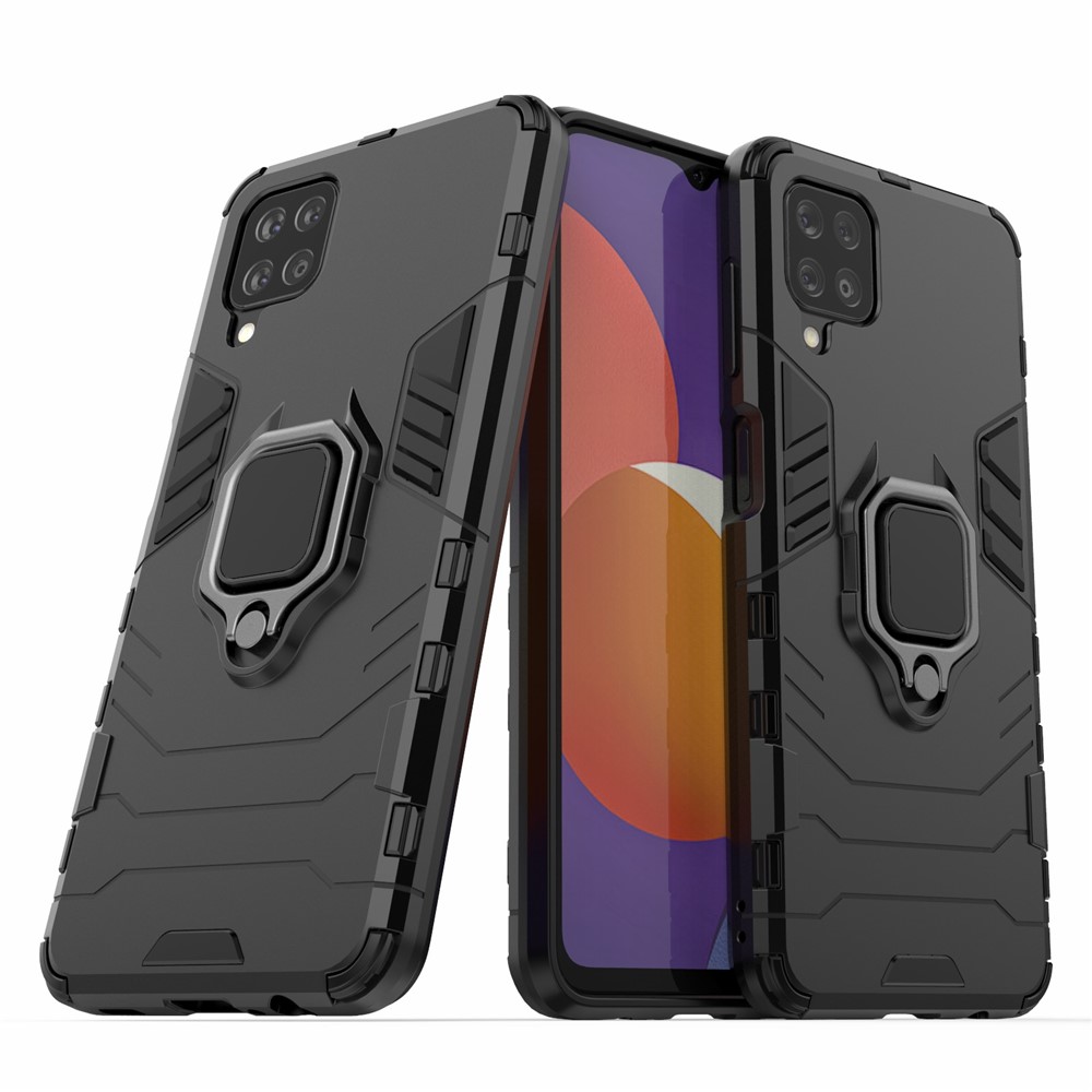 Cool Guard Ring Holder Kickstand PC TPU Hybrid Case Protective Shell for Samsung Galaxy M12 - Black-2
