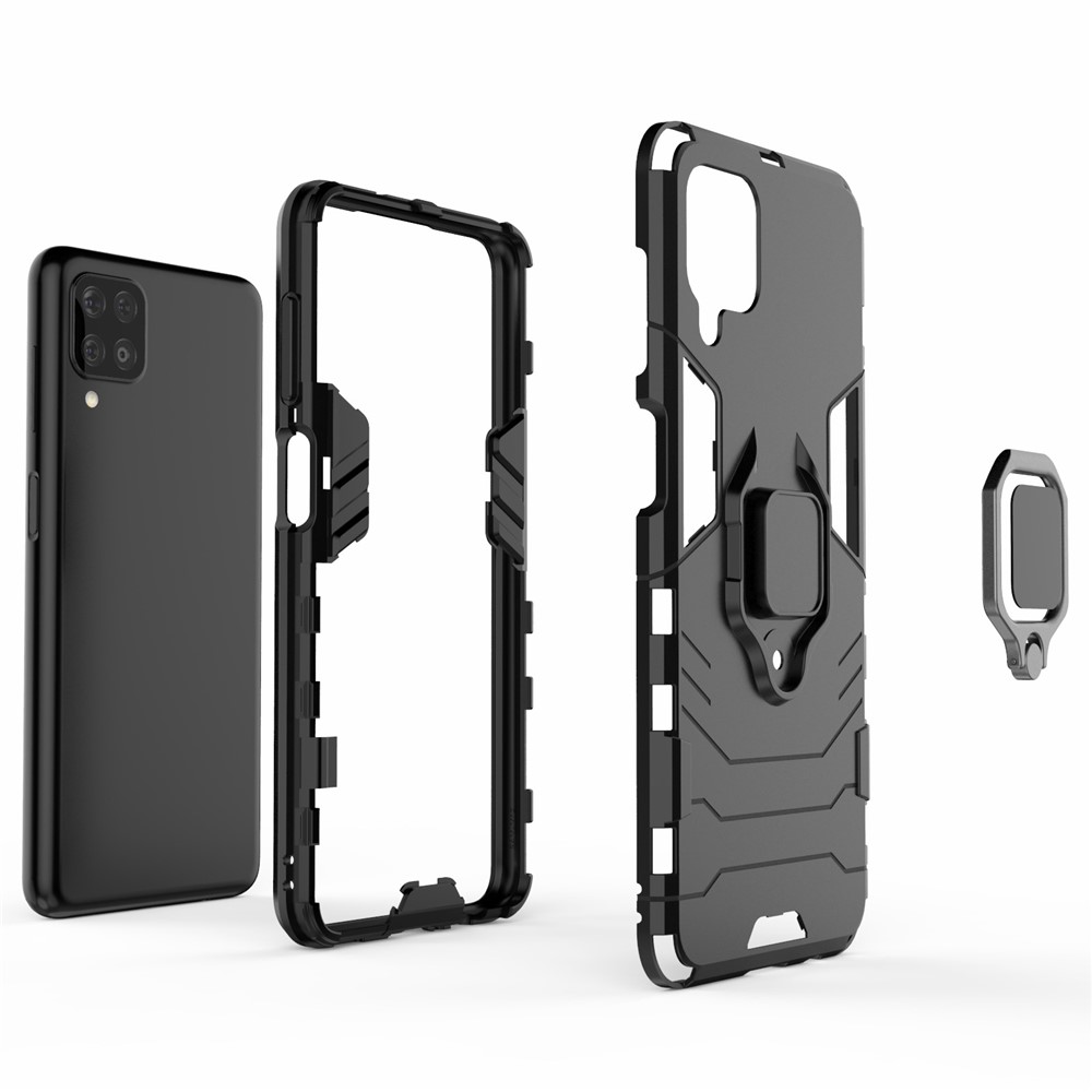 Cool Guard Ring Holder Kickstand PC TPU Hybrid Case Protective Shell for Samsung Galaxy M12 - Black-4