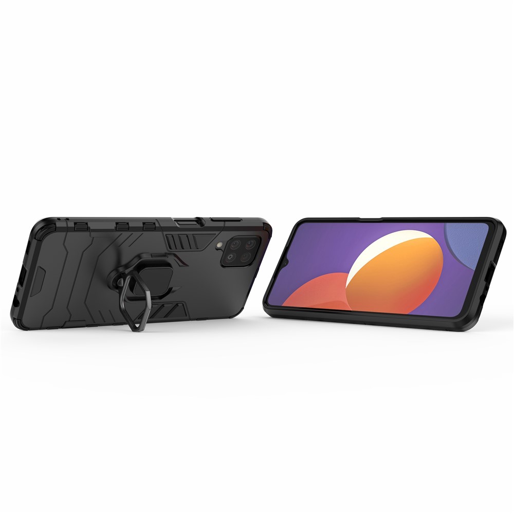 Cool Guard Ring Holder Kickstand PC TPU Hybrid Case Protective Shell for Samsung Galaxy M12 - Black-7