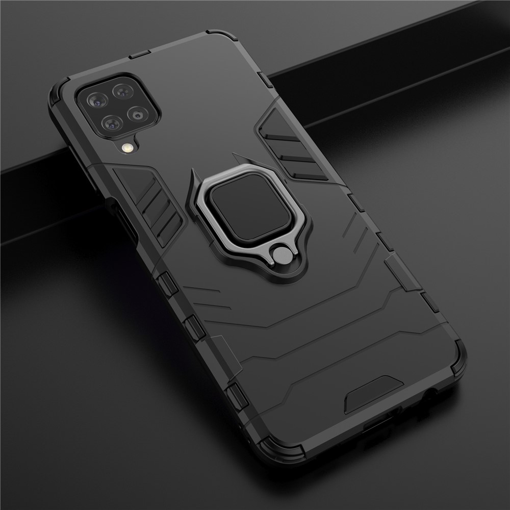Cool Guard Ring Holder Kickstand PC TPU Hybrid Case Protective Shell for Samsung Galaxy M12 - Black-8