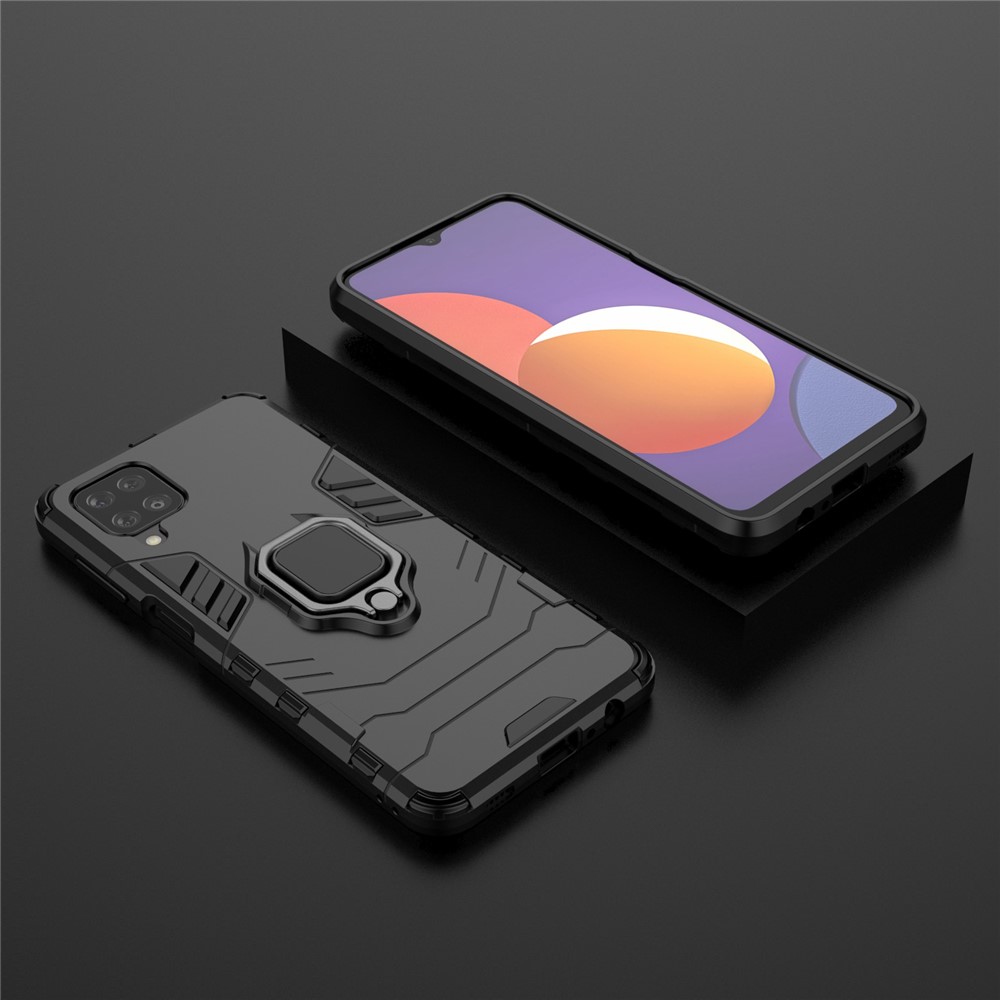 Cool Guard Ring Holder Kickstand PC TPU Hybrid Case Protective Shell for Samsung Galaxy M12 - Black-9