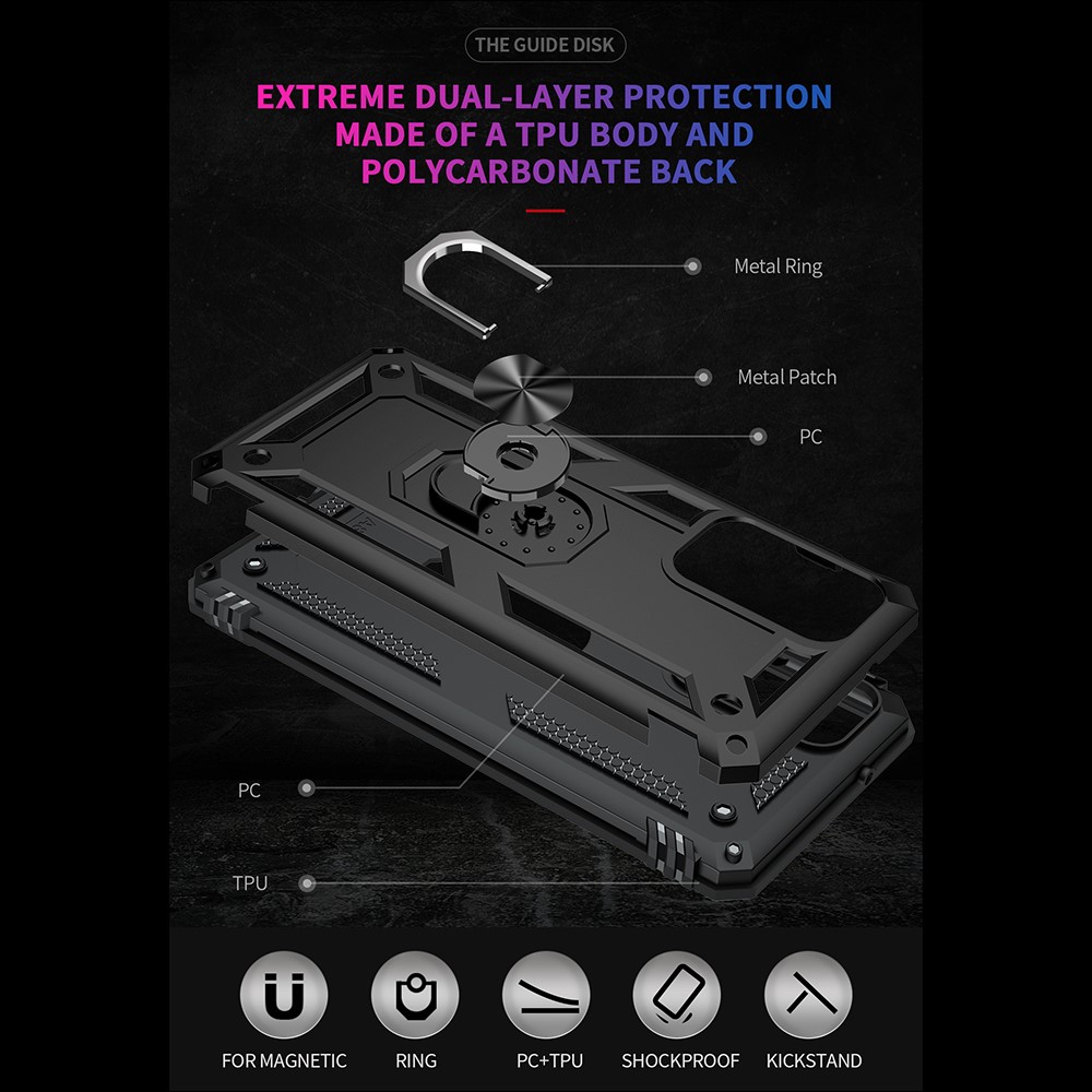 PC + TPU Combo Hybrid Phone Shell Shock-Absorbed Cover with Ring Kickstand for Samsung Galaxy A82 5G - Black-4