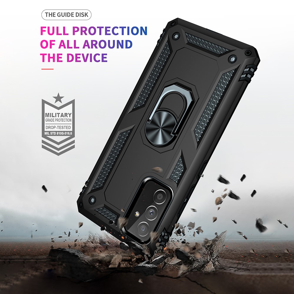 PC + TPU Combo Hybrid Phone Shell Shock-Absorbed Cover with Ring Kickstand for Samsung Galaxy A82 5G - Black-6