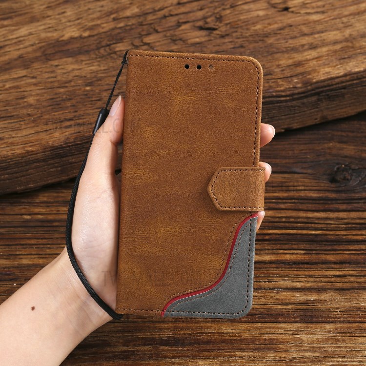 Wallet Stand Design Skin-touch Feeling Tri-Color Splicing PU Leather Phone Case Cover for Samsung Galaxy A71 4G SM-A715 - Brown-10