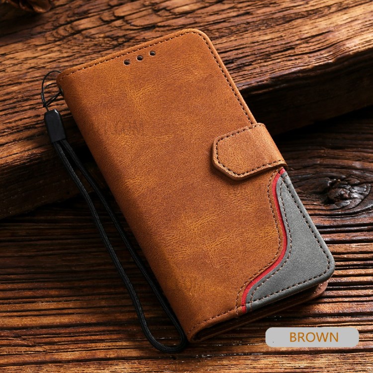 Wallet Stand Design Skin-touch Feeling Tri-Color Splicing PU Leather Phone Case Cover for Samsung Galaxy A71 4G SM-A715 - Brown-11