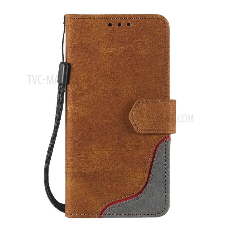 Wallet Stand Design Skin-touch Feeling Tri-Color Splicing PU Leather Phone Case Cover for Samsung Galaxy A71 4G SM-A715 - Brown-2
