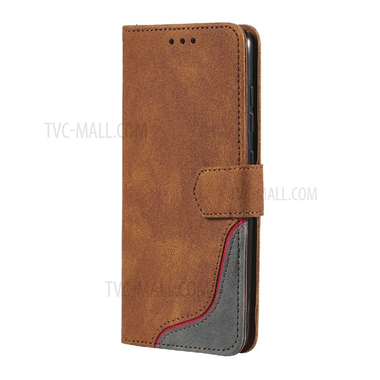 Wallet Stand Design Skin-touch Feeling Tri-Color Splicing PU Leather Phone Case Cover for Samsung Galaxy A71 4G SM-A715 - Brown-3