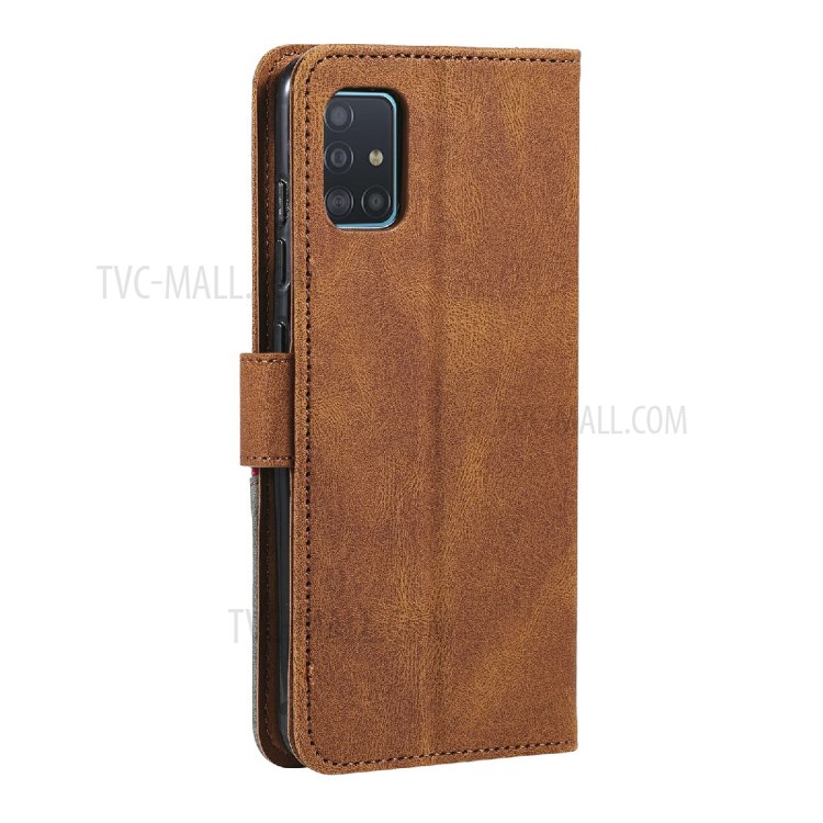 Wallet Stand Design Skin-touch Feeling Tri-Color Splicing PU Leather Phone Case Cover for Samsung Galaxy A71 4G SM-A715 - Brown-4