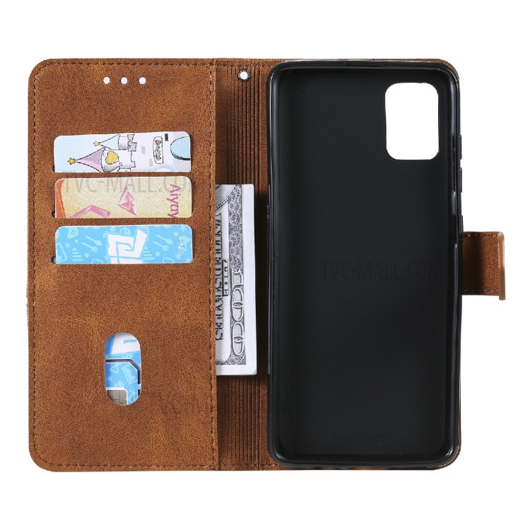 Wallet Stand Design Skin-touch Feeling Tri-Color Splicing PU Leather Phone Case Cover for Samsung Galaxy A71 4G SM-A715 - Brown-6