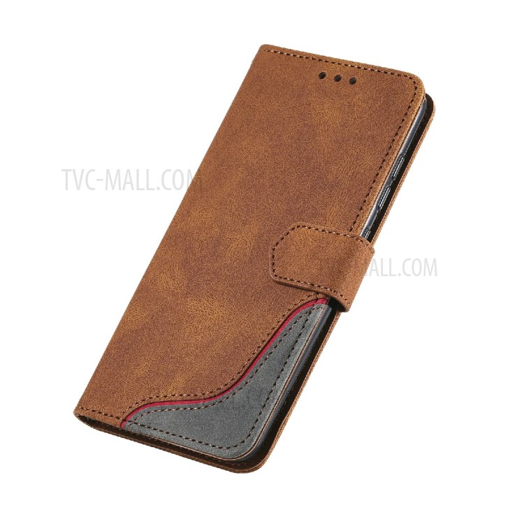 Wallet Stand Design Skin-touch Feeling Tri-Color Splicing PU Leather Phone Case Cover for Samsung Galaxy A71 4G SM-A715 - Brown-7