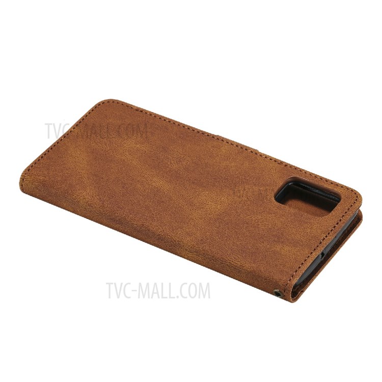 Wallet Stand Design Skin-touch Feeling Tri-Color Splicing PU Leather Phone Case Cover for Samsung Galaxy A71 4G SM-A715 - Brown-8