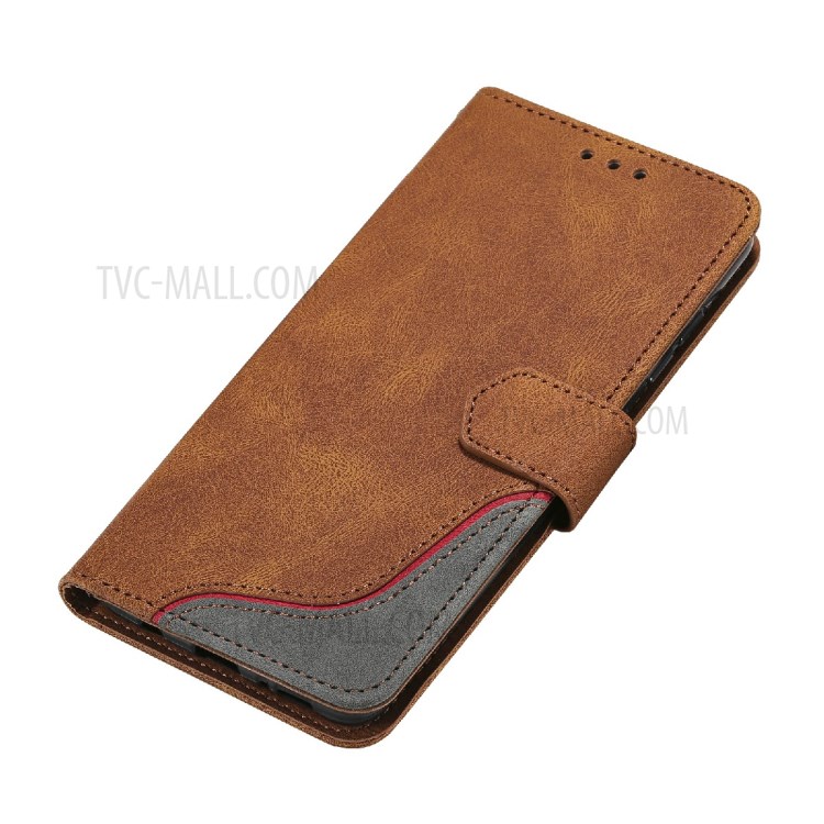 Wallet Stand Design Skin-touch Feeling Tri-Color Splicing PU Leather Phone Case Cover for Samsung Galaxy A71 4G SM-A715 - Brown-9